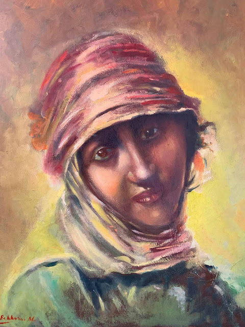 Regard (2020) - Mahmoud Bekkara (Algérien né en 1963) - Huile sur toile - 49 x 40 cm