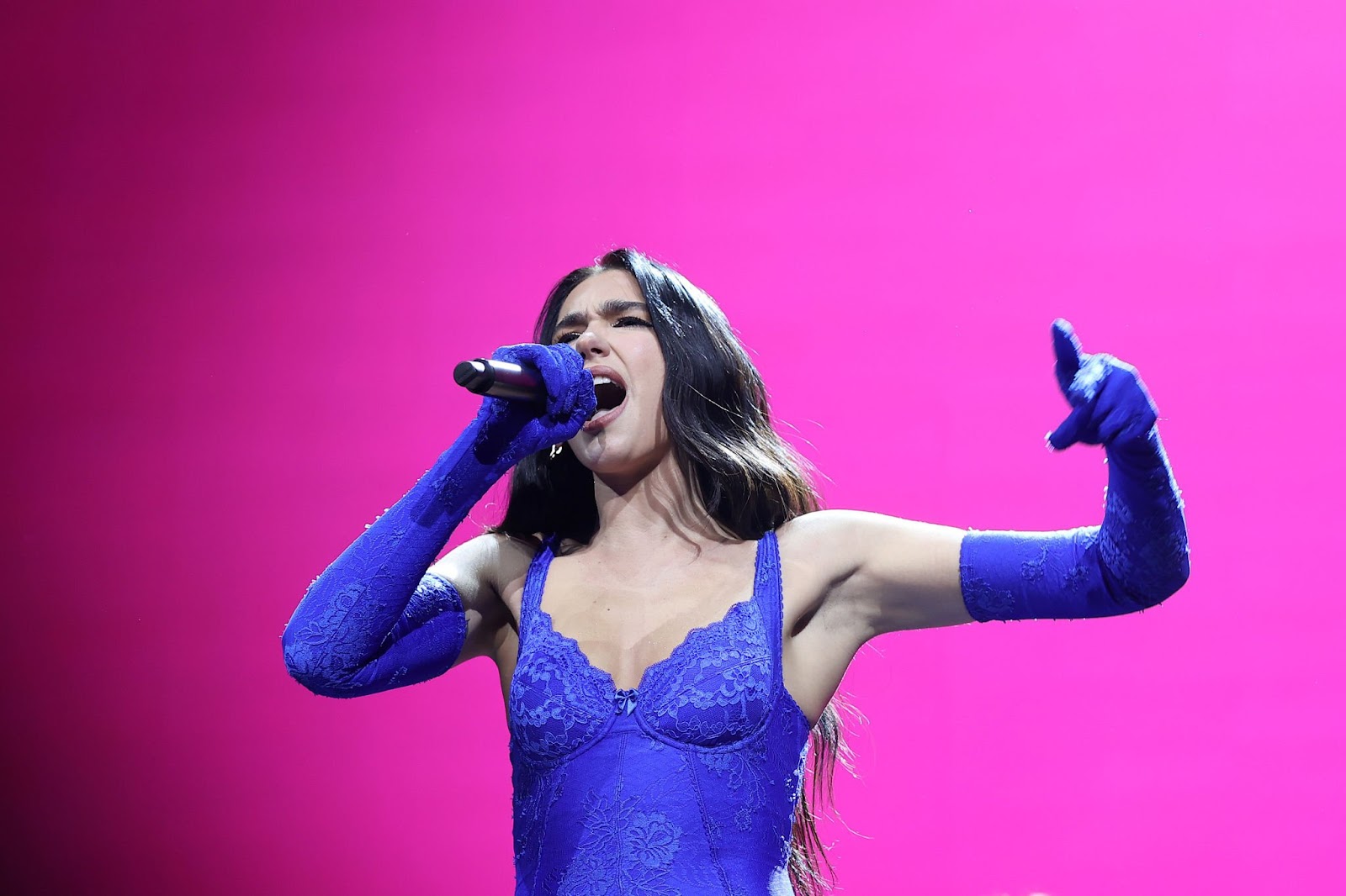 Dua Lipa performs live onstage during her 'Future Nostalgia Tour' at Spark Arena in Auckland, New Zealand.