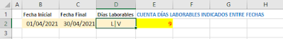 Contar días laborables indicados entre fechas