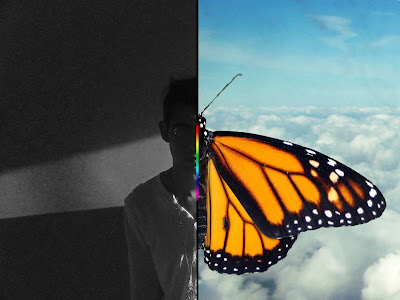 Over the Rainbow por el escritor artista y modelo Sir Helder Amos inspirado en la transición y metamorfosis de las mariposas mmonarcas y el MONARCH PROGRAMMING que vielan libres por los cielos, edit fotografico en photoshop