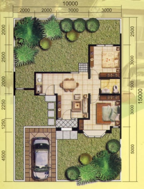 Denah Rumah  Minimalis  Type  45 Tanah 150  m2