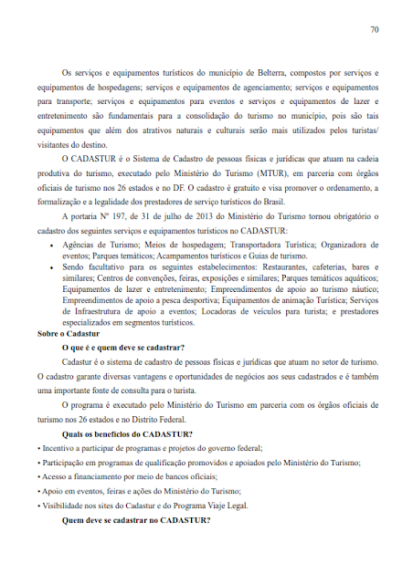 INVENTÁRIO TURÍSTICO DO MUNICÍPIO DE BELTERRA - CATEGORIA A – CATEGORIA B SERVIÇOS E EQUIPAMENTOS TURÍSTICOS  - ANO BASE 2017