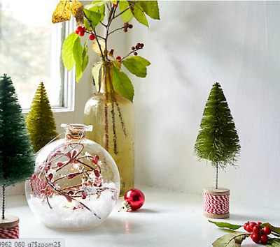 clear ball ornament red berries faux snow bottle brush trees
