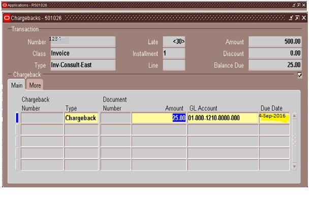 Chargeback in oracle receivables