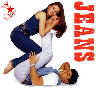 Debut movie of Aishwarya Jeans promo still. Aishwarya is barefoot.