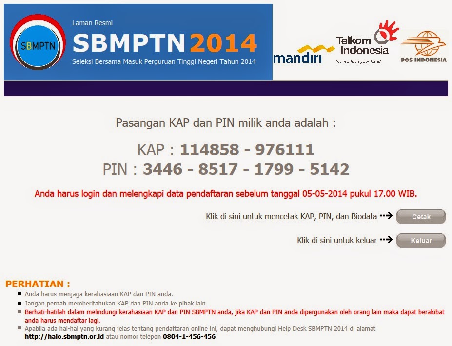 BATAS WAKTU PENDAFTARAN SBMPTN 2014