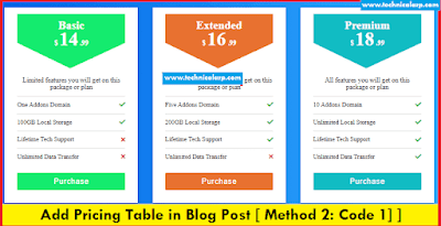 Add pricing table in blogger post