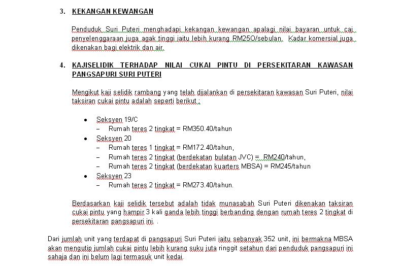 Surat Rayuan Kepada MBSA - Pengurangan Kadar Nilai Cukai 