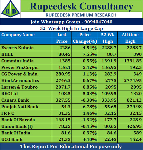 52  Week High In Large Cap