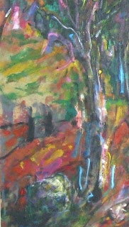 Fragmento del cuadro paisaje, atarceder de Juan Sánchez Sotelo, acríllico sobre madera, expresionismo. Artistas6 academia de dibujo y pintura Madrid.