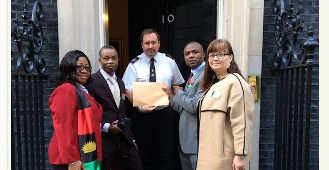 Pro-Biafra Protesters Present Petition to British PM - PHOTOS