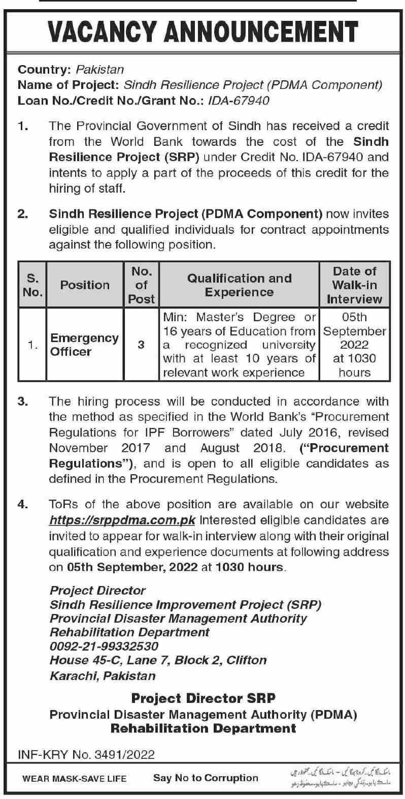 Latest Provincial Disaster Management Authority PDMA Management Posts Karachi 2022
