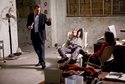 Christopher Nolan, Leonardo DiCaprio and Ellen Page on the Inception set