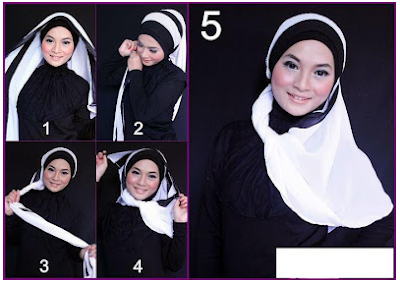Cara Memakai Hijab Selendang 2 Susun Warna