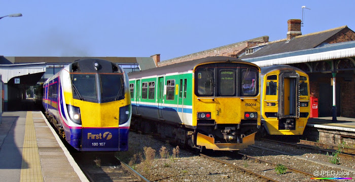 180107 with 150014 and 158871 at Worcester