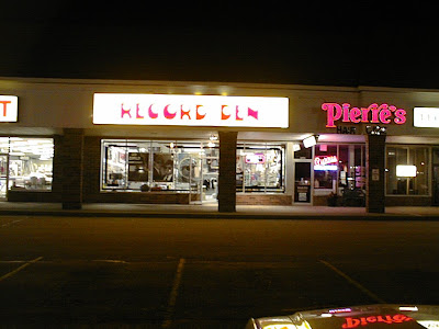 The front of the new Record Den on a warm spring night, April 1998