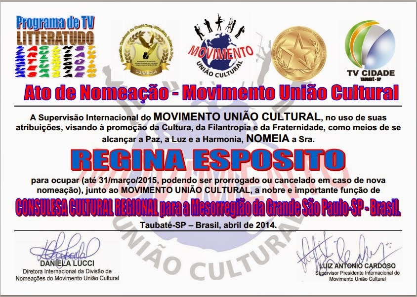 OBRIGADA A UNIÃO CULTURAL E SUA DIRETORIA