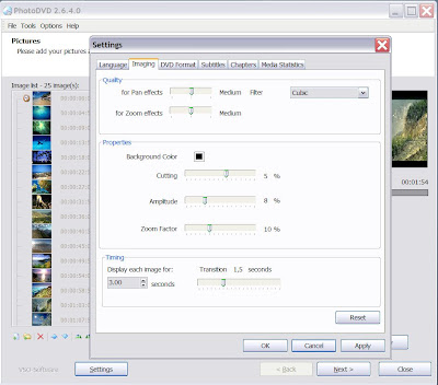 PhotoDVD settings window