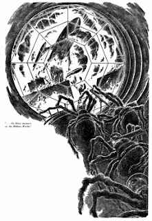 An illustration accompanying the original publication in Science-Fiction Plus magazine of short story The Trans-Human by Murray Leinster