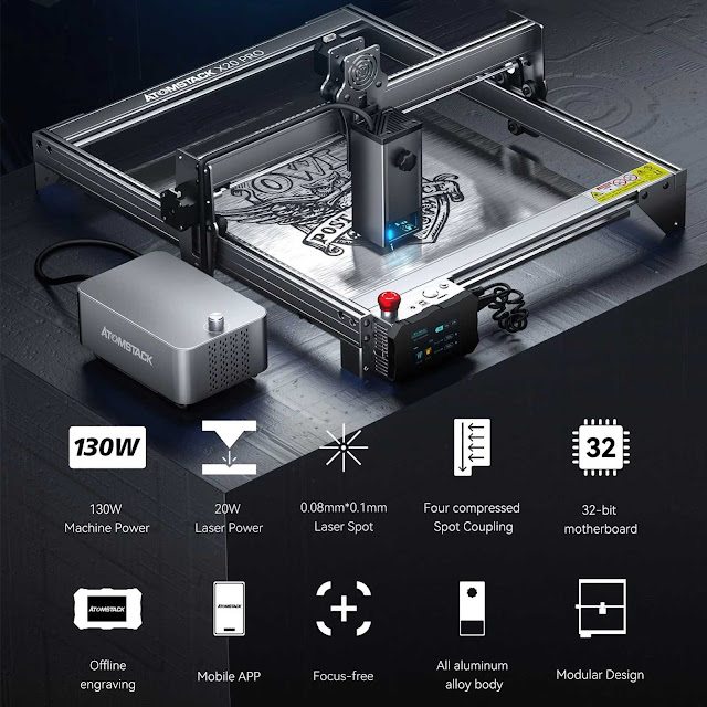 ATOMSTACK X20 Pro 20W Laser Engraver with F2 Honeycomb Working Table and FB2 Foldable Protective Box Air Assist Accessory 400x400mm Engraving Area Fixed-Focus Ultra-thin Laser High-Energy Eye Protection Quick Assembly