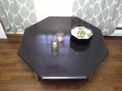 Mid Century Modern Octagonal Coffee Table Gloss Black and Brass Gold