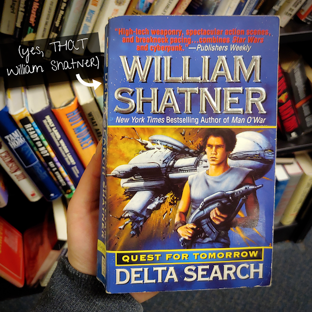 cover of the book "Quest for Tomorrow: Delta Search" by William Shatner. A caption reads: "yes, THAT William Shatner"