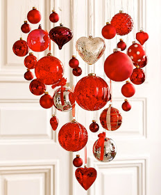 valentine heart decor, Christmas ornaments transitioned into Valentine's theme, hanging ornaments, red hearts, love, valentine's day heart shape