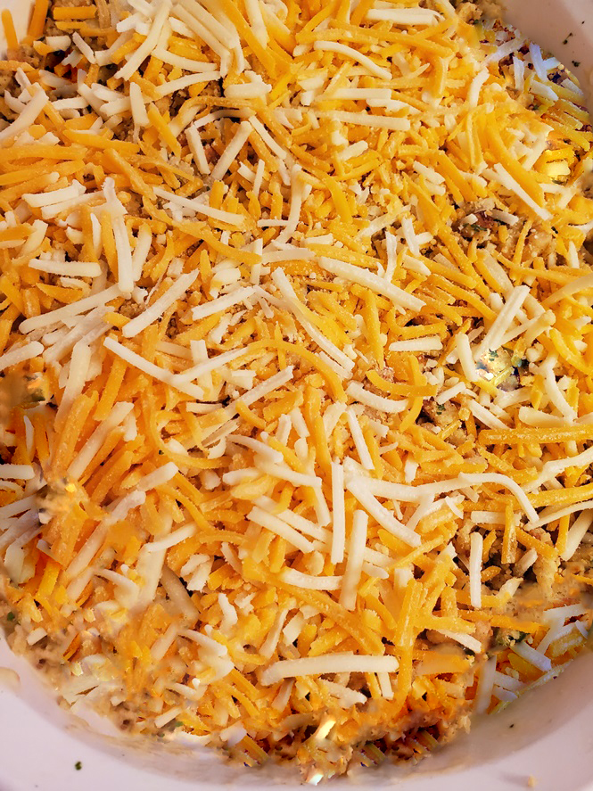 a shredded of several blends of cheeses for chicken casserole