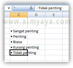  Gambar: Mengetik beberapa bullet di microsoft excel