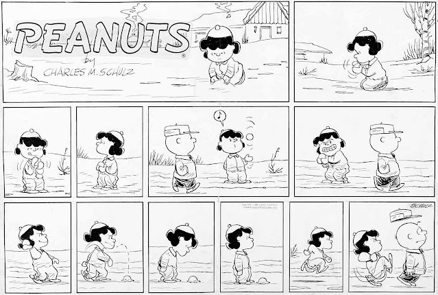 Charles Schulz Peanuts, Lucy and Charlie Brown with snowballs