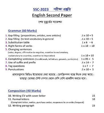 SSC English 2nd Paper Suggestion 2023