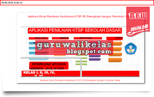 Download Aplikasi Excel Penilaian Kurikulum KTSP SD Dilengkapi dengan Penilaian Sikap Trbaru 2016/2017