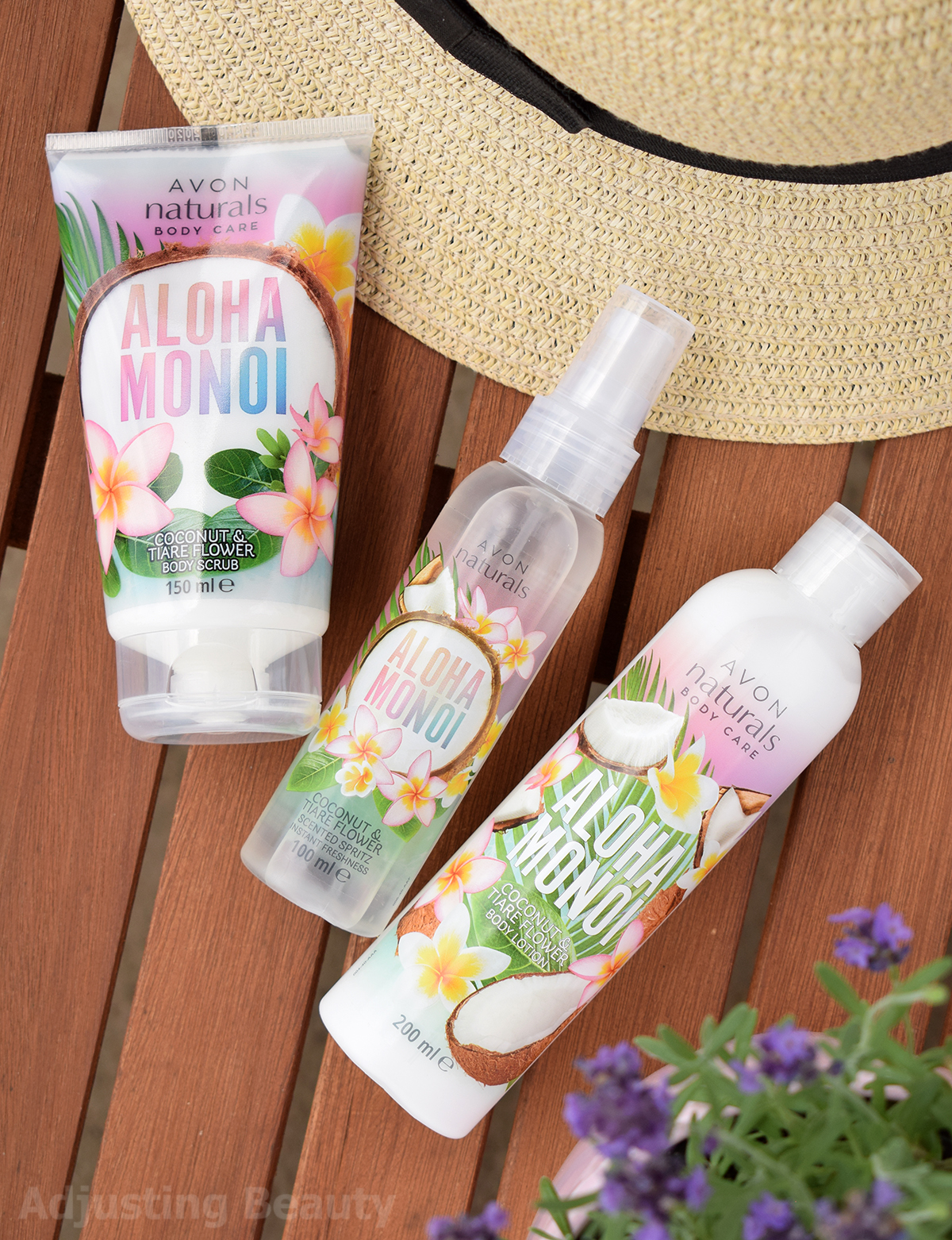 Review: Avon Naturals Aloha Monoi Coconut & Tiare Flower - Scrub, Lotion  And Scented Spritz - Adjusting Beauty