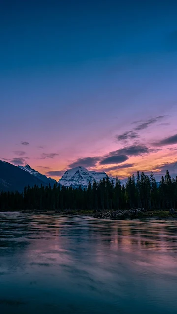 Pink Sky, Sunset, Lake, Mountains, Forest, Trees