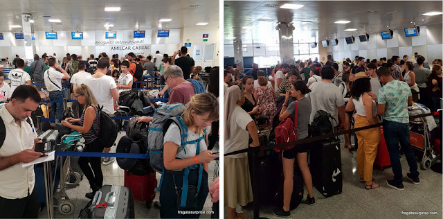 Fila de check-in da Cabo Verde Airlines no Aeroporto Amílcar Cabral, na Ilha do Sal