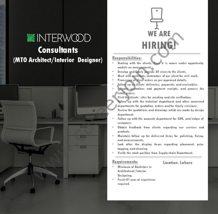 Interwood Mobel Pvt Ltd Jobs Consultants (MTO Architect/ Internior Designer) 2021