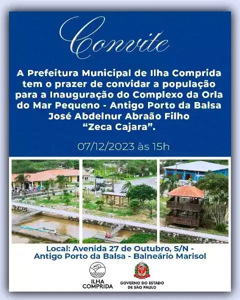 Ilha Comprida convida a população para a inauguração do Complexo da Orla do Mar Pequeno na quinta-feira 07-12