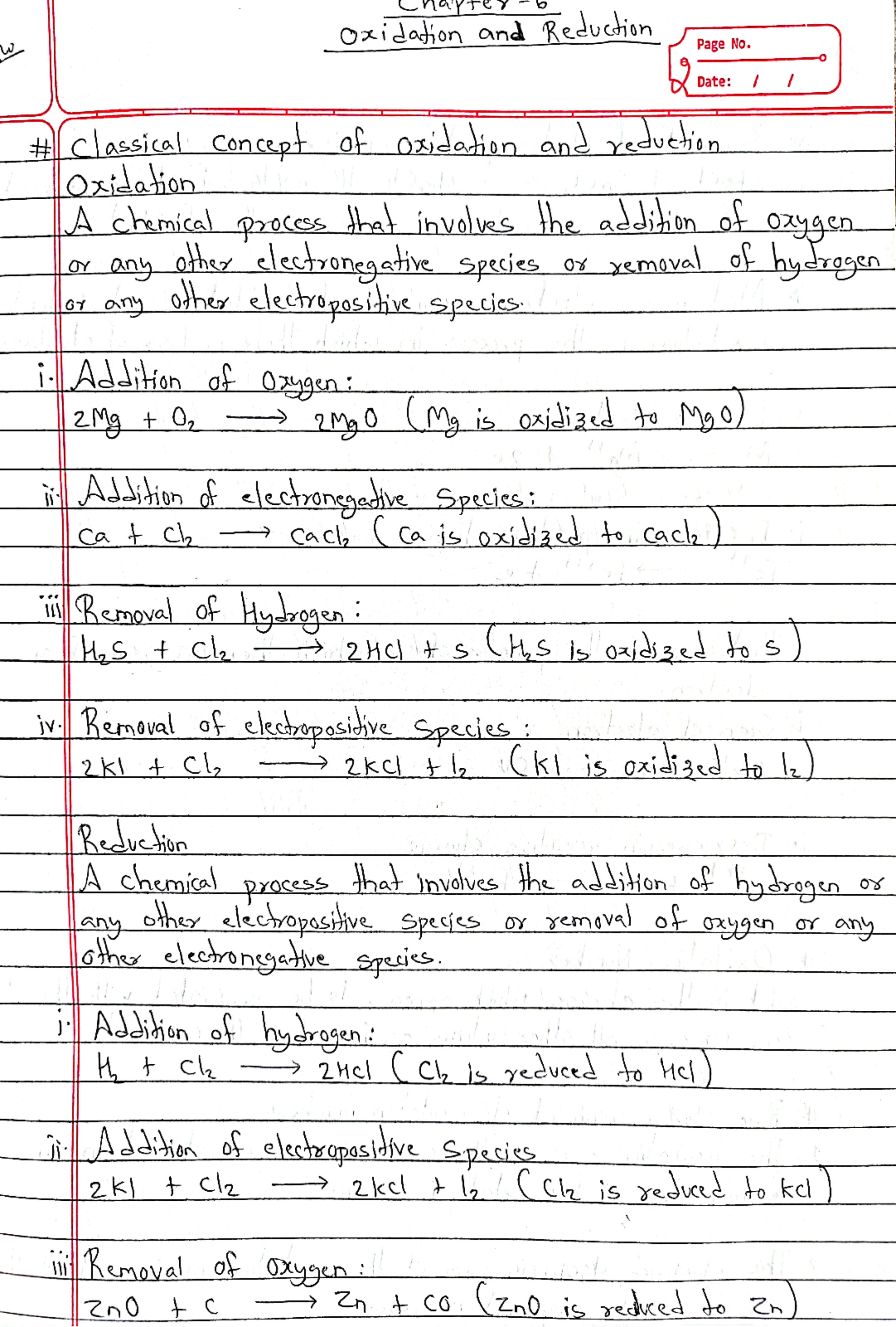 Oxidation and Reduction Class 11 Chemistry Notes