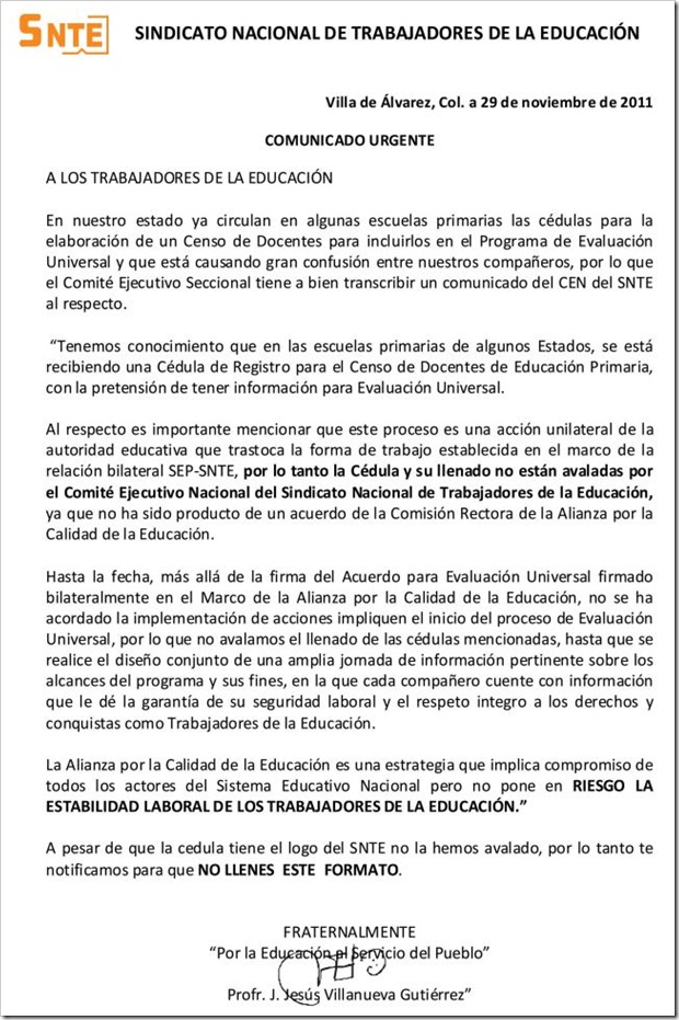 Comunicado SNTE