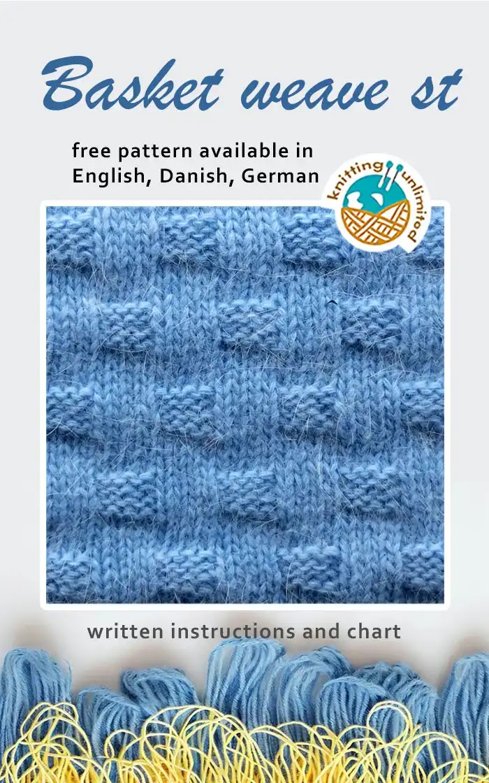 Basketweave stitch pattern is offered in three languages - English, Danish, and German - and all versions are available for free