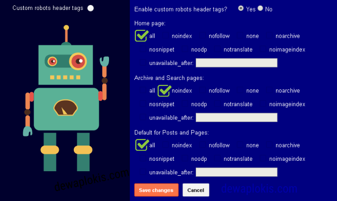 Custom Robots Header Tags Untuk Blogger
