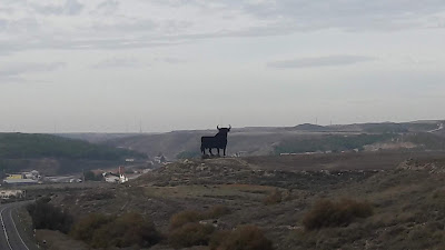 Camino de Santiago de Compostela, Candasnos en Bujaraloz, camino en dirección a Peñalba, Toro de Osborne en Peñalba