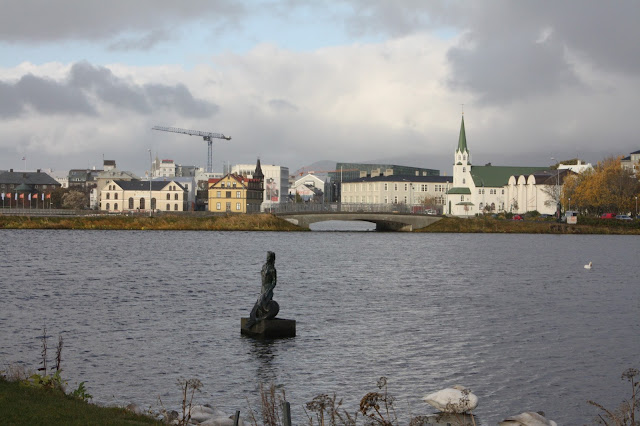 Little Mermaid statue at Tjörnin Pond in Reykjavik.