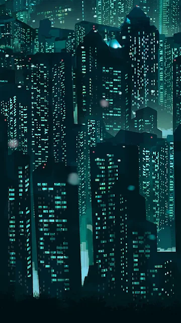 Skyscrapers, Buildings, Architecture, Green, Glow