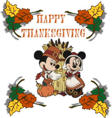 Mickey and Minnie mouse wishing Happy Thanksgiving
