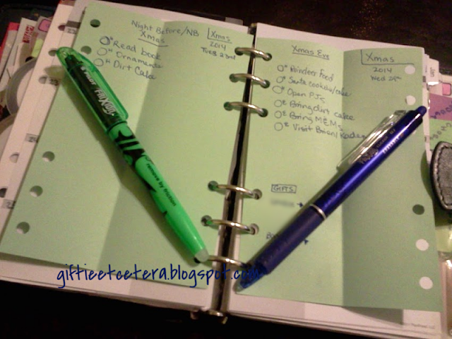 planner; planner pages; planning projects; Christmas plans; frixion pens