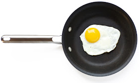 small frying pan with fried egg in it 
