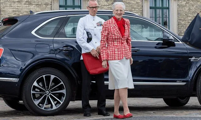 Queen Margrethe, Crown Prince Frederik, Crown Princess Mary and Princess Benedikte. Crown Princess Mary wore a navy dress