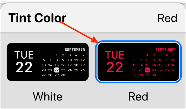 حدد Tint Color في Widgetsmith