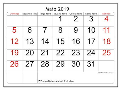 Calendário maio/2019